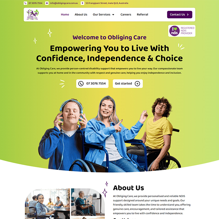 NDIS Website Design - Obliging Care
