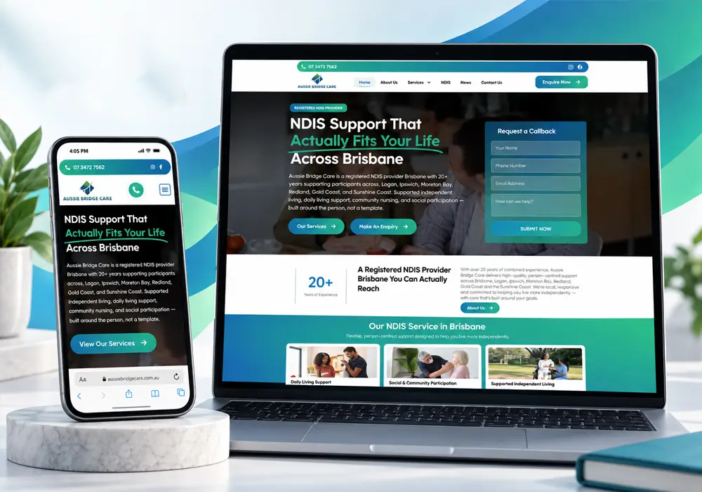 Aussie Bridge Care Mock website designed by NDIS Website Designs